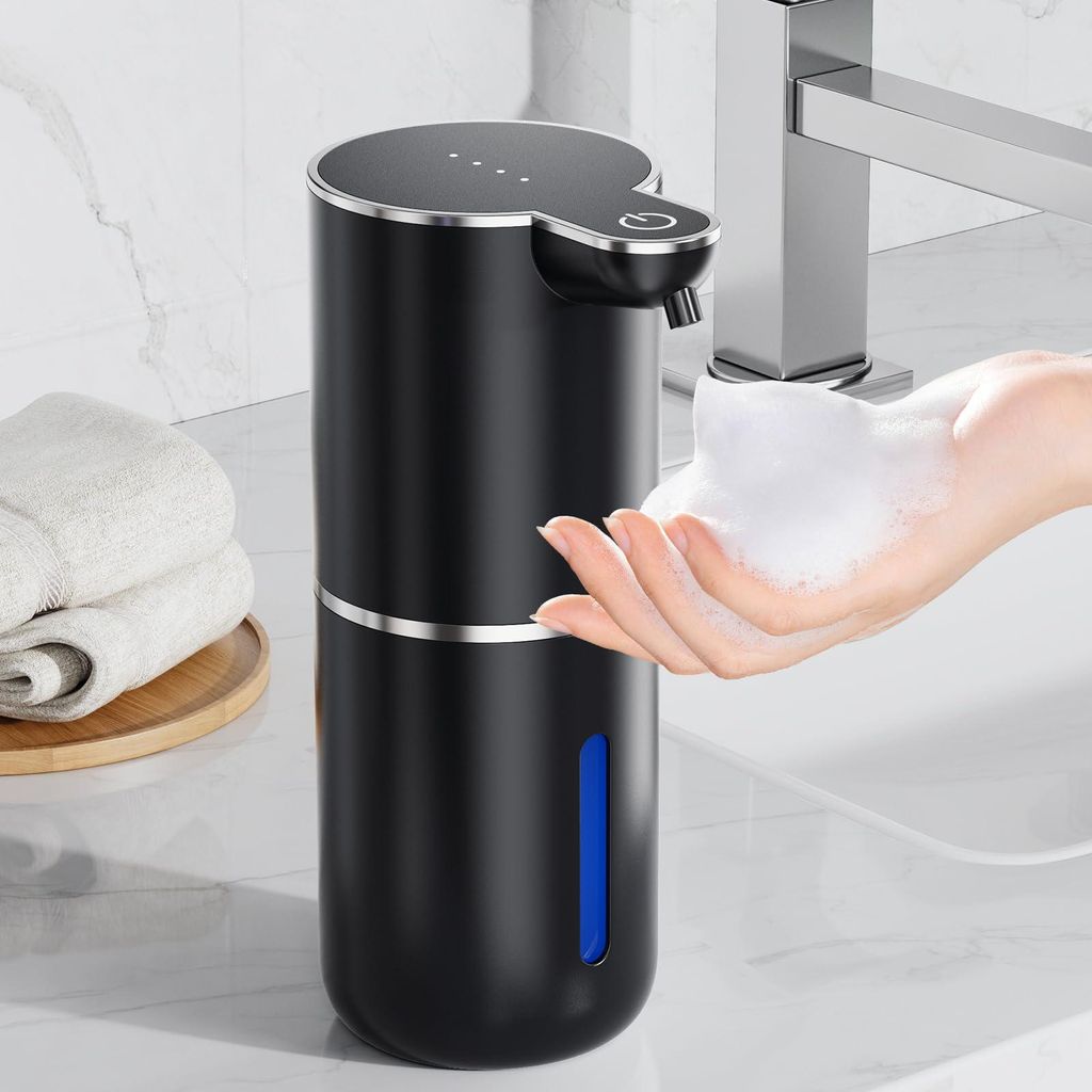 Automatischer Seifenspender, elektrischer Schaumseifenspender, USB-aufladbar, 4 einstellbare Stufen, 380 ml, Wandmontage, geeignet für Bad/Küche/...