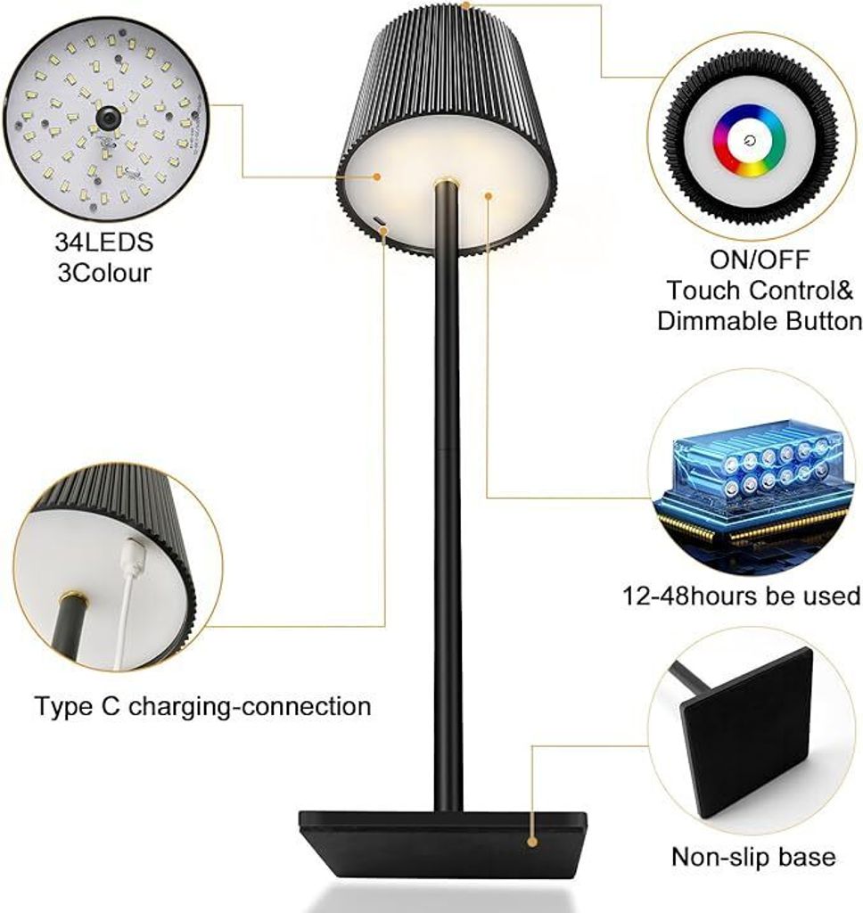Tischlampe Kabellos, RGB LED Tischleuchte, Dimmbar Touch Produktbild 8