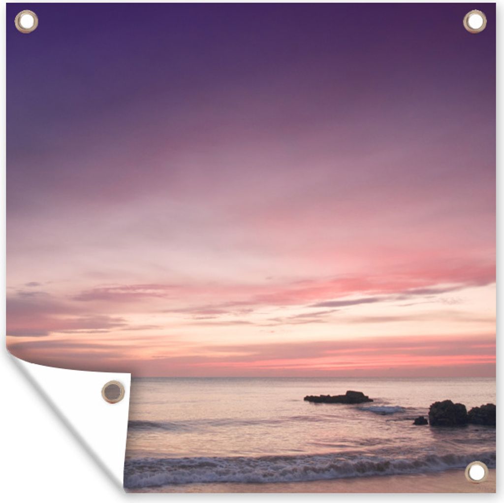 MuchoWow 100x100 cm Outdoor-Poster Gartendeko Sichtschutz Garten Poster für den Garten Himmel - Lila - Meer
