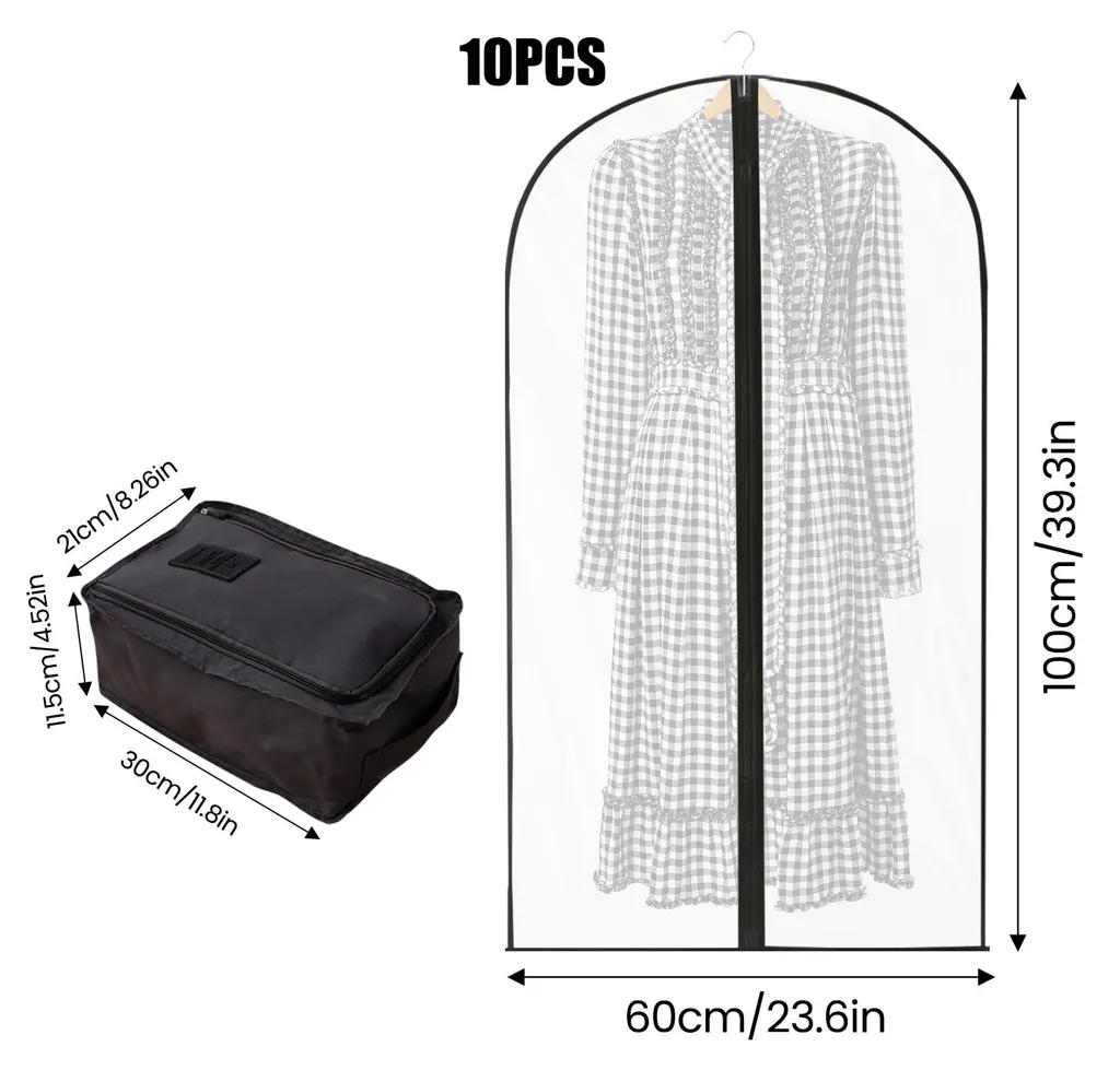 Housses de protection vêtements transparentes avec range-chaussures