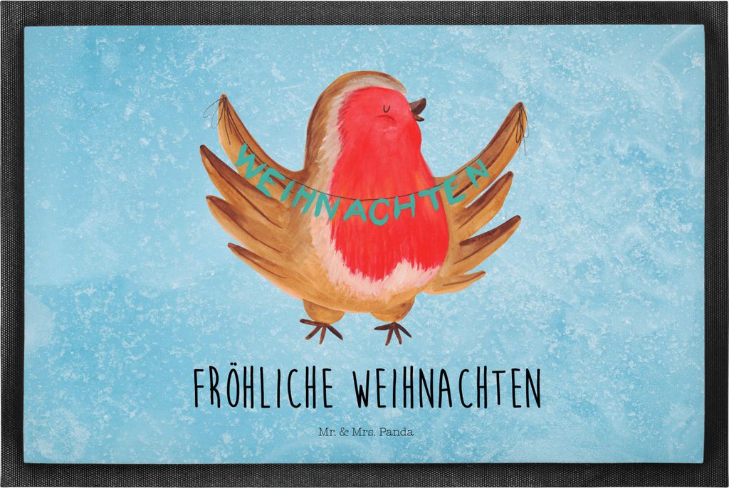 Mr. & Mrs. Panda Bodenvorleger Rotkehlchen Weihnachten 40 x 60 cm - Eisblau - Geschenk, Heiligabend, Fussmatte, Weihnachtsgruß, Vogel, Schmutzmatt...