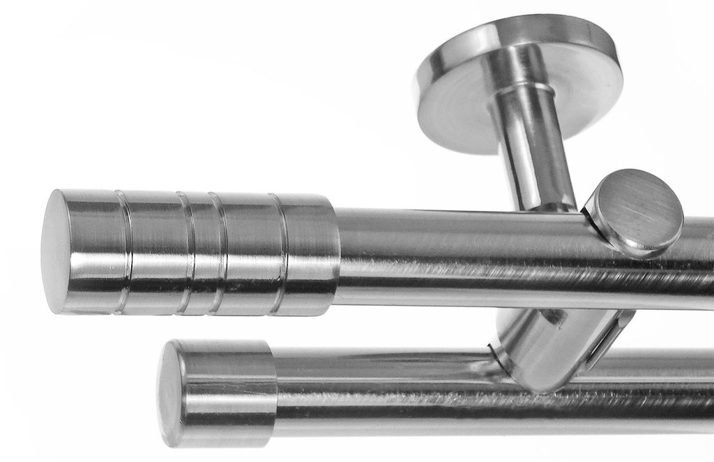 Edelstahl Look Gardinenstange Ø 20mm Deckenträger 2-läufig Produktbild 