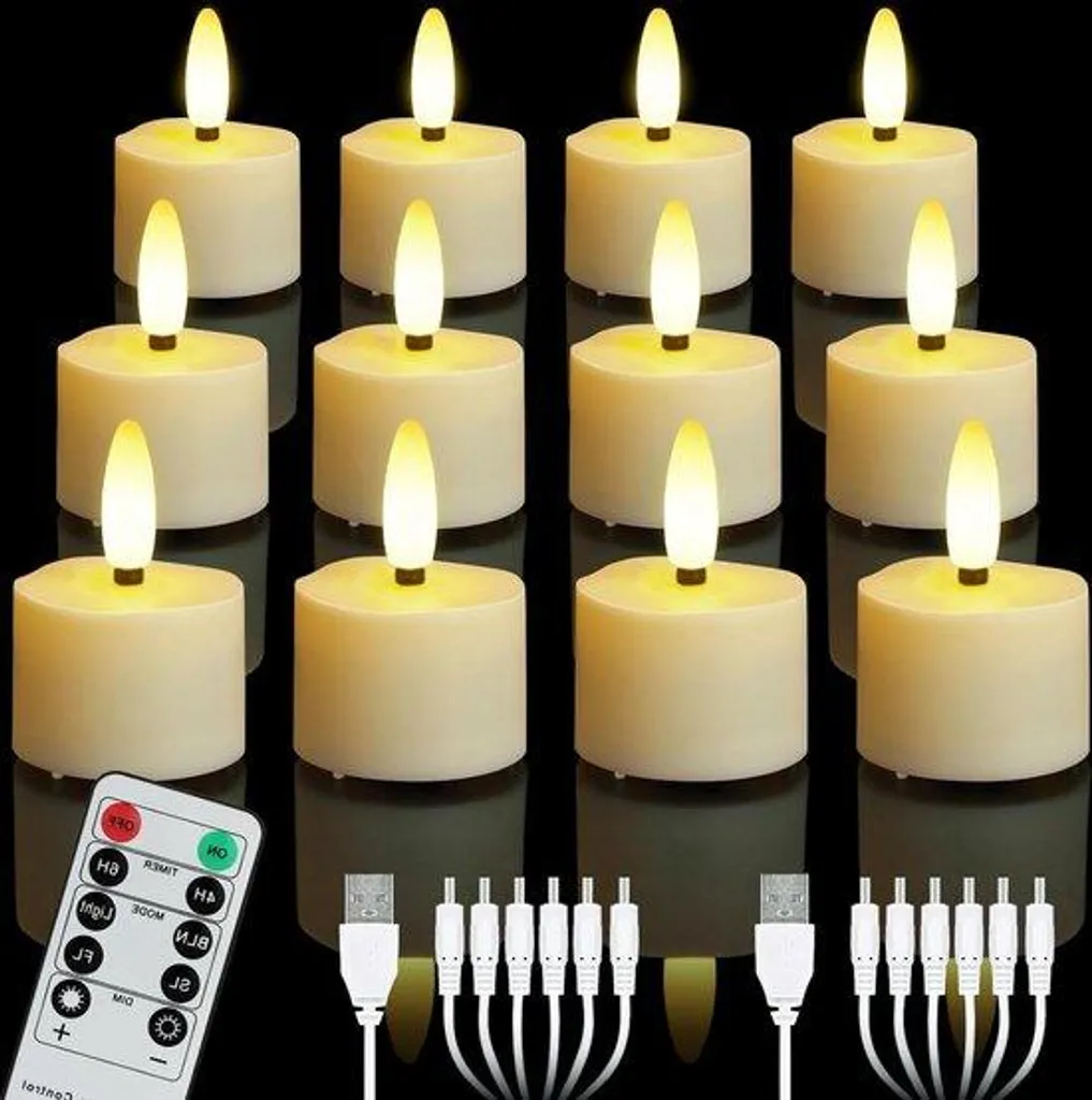 Bougies LED à intensité variable rechargeables avec télécommande - 12p