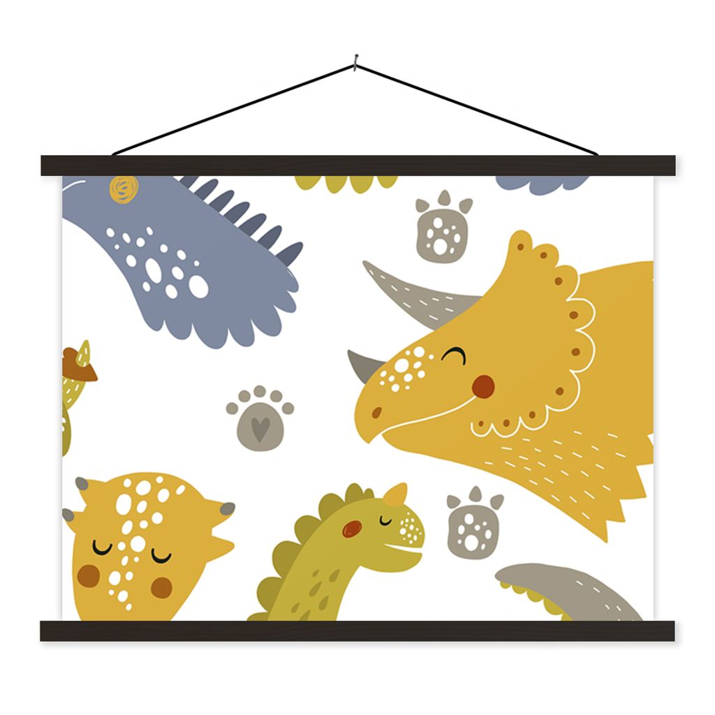 MuchoWow Textilposter Dinosaurier - Schnittmuster - Jungen - Dino - Kinder 150x113 cm mit holzfarbenen Rahmen - Poster