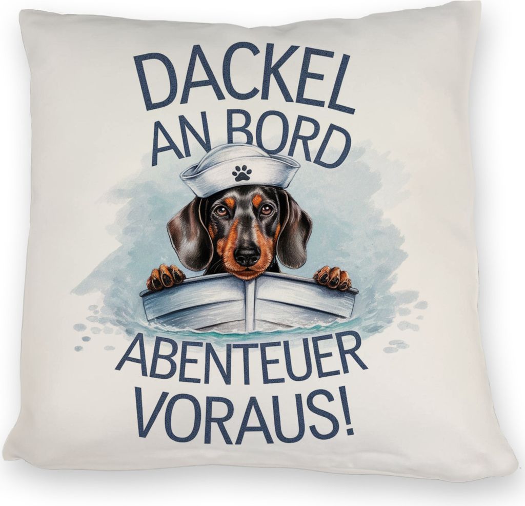 Matrosen Dackel im Boot Kissen - Abenteuer voraus