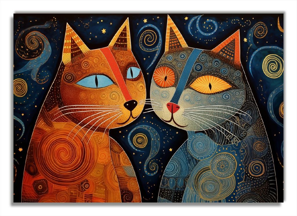 Wallario Poster - Kosmische Katzenfreunde, Kunstdruck Größe: 70 x 100 cm