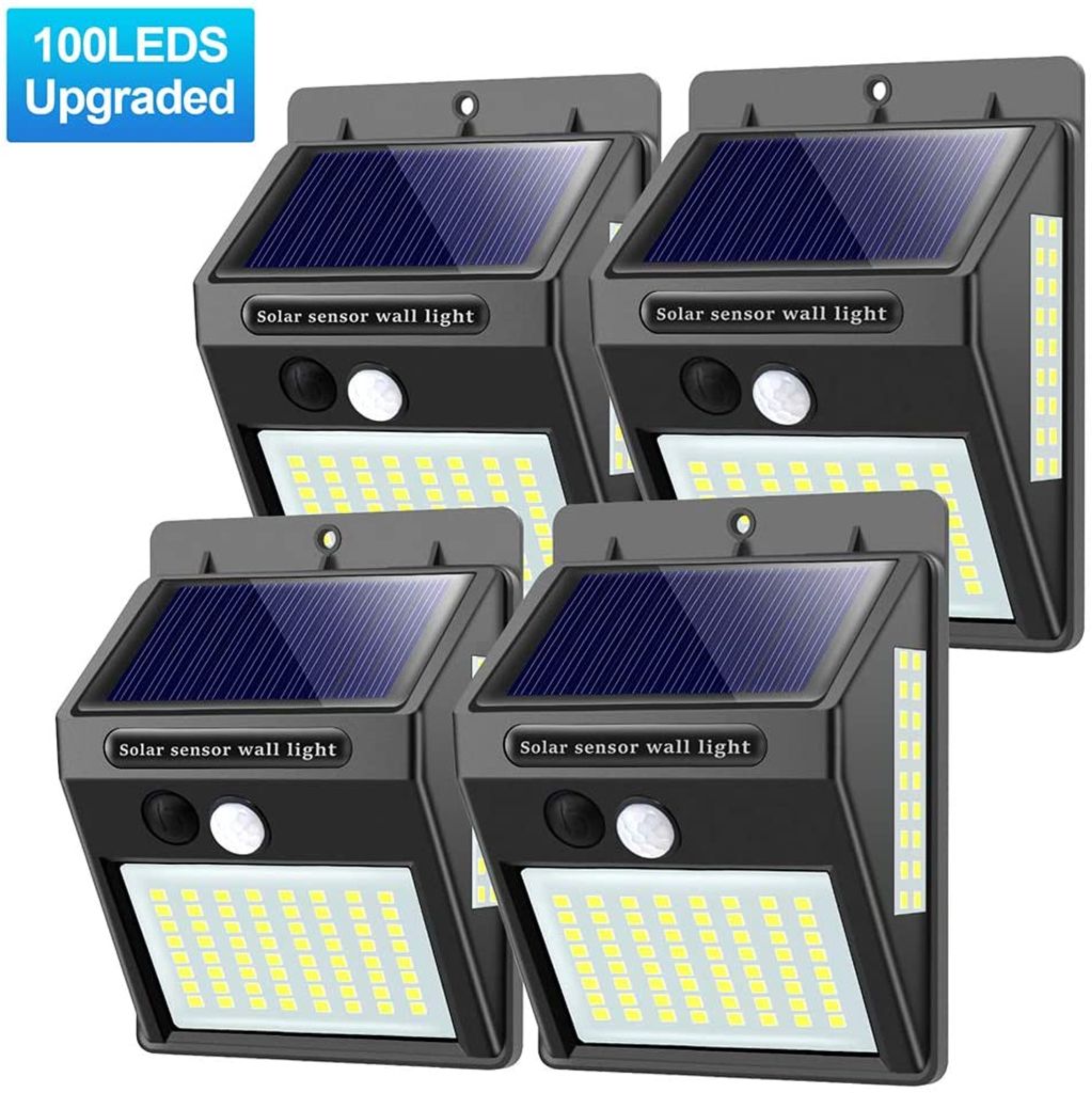 100 LED Solar Wandleuchte mit Bewegungsmelder 2 Leuchtfunktionen Solarlampe 80W 