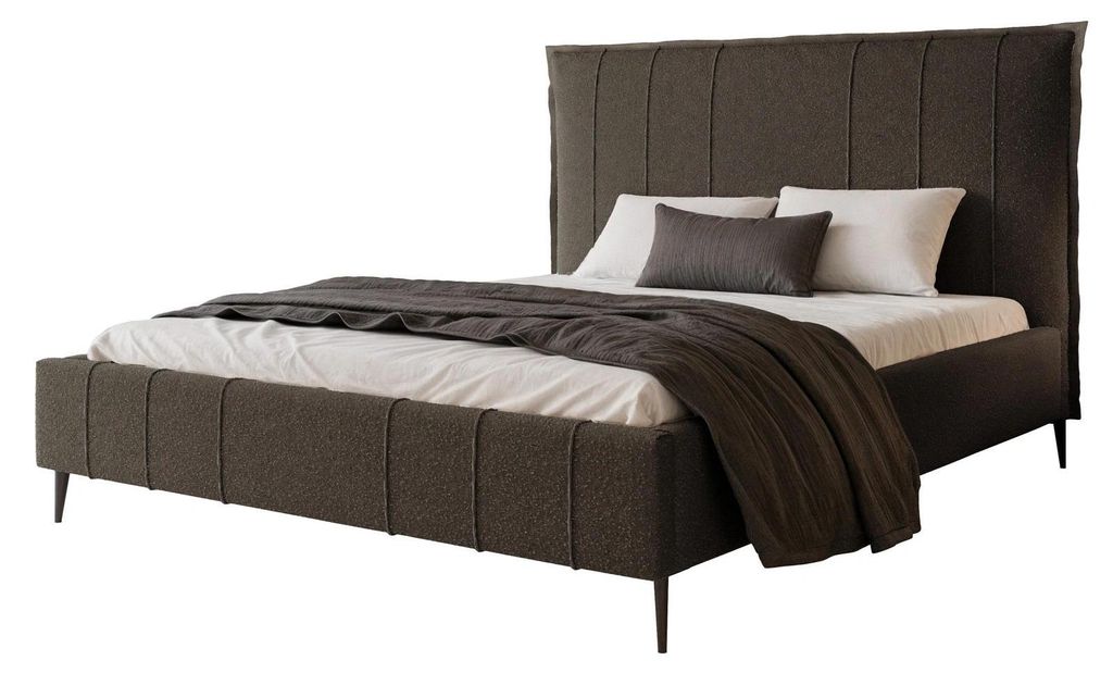 Polsterbett SOMALI 200x200 Kaffeebraun Strukturstoff mit Bettkasten & Lattenrost