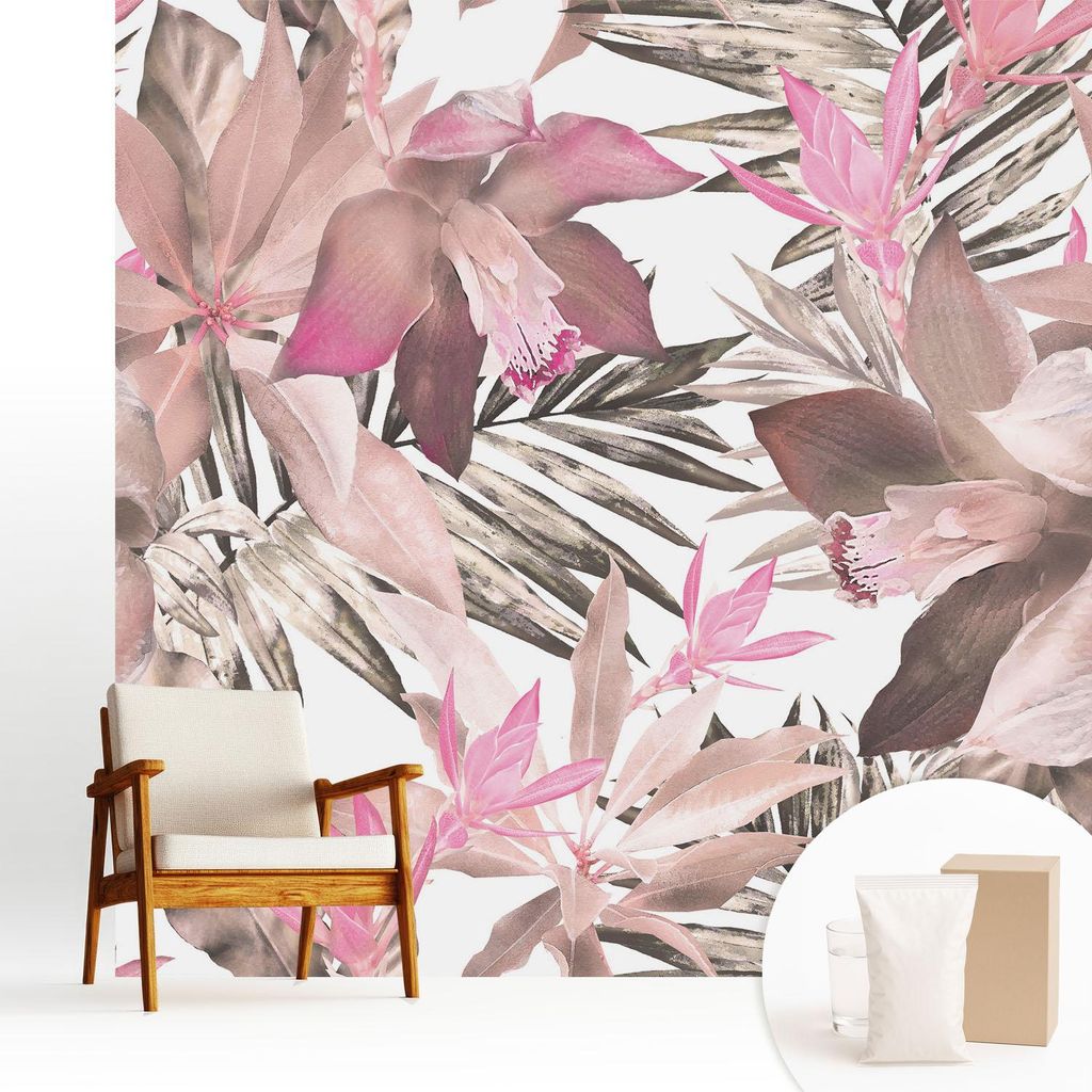 Fototapete - 250x250 cm - Tapete - Wandtapete - Wandbilder - Dekofolie - Tapete Folie - Wand - Dekoration - Wohnzimmer - Exotische Blumen