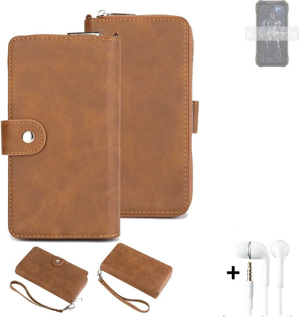 K-S-Trade Handy Schutz Hülle kompatibel mit Doogee S89 + Kopfhörer Portemonnee Tasche Wallet-Case Bookstyle-Etui braun (1x)