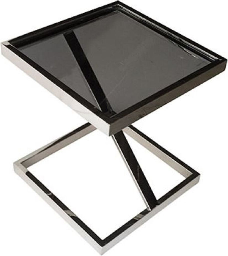 Casa Padrino Luxus Edelstahl Beistelltisch mit Glasplatte Silber / Schwarz 45 x 45 x H. 50 cm - Wohnzimmermöbel