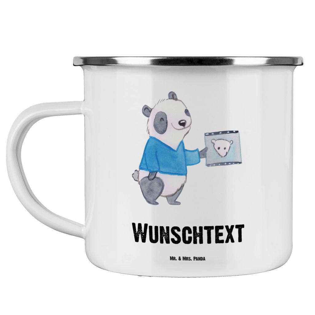 Mr. & Mrs. Panda Personalisierte Emaille Tasse Kieferorthopäde mit Herz - Weiß - Personalisierte Geschenke, Emaille Tasse mit Namen, Mitarbeiter,...