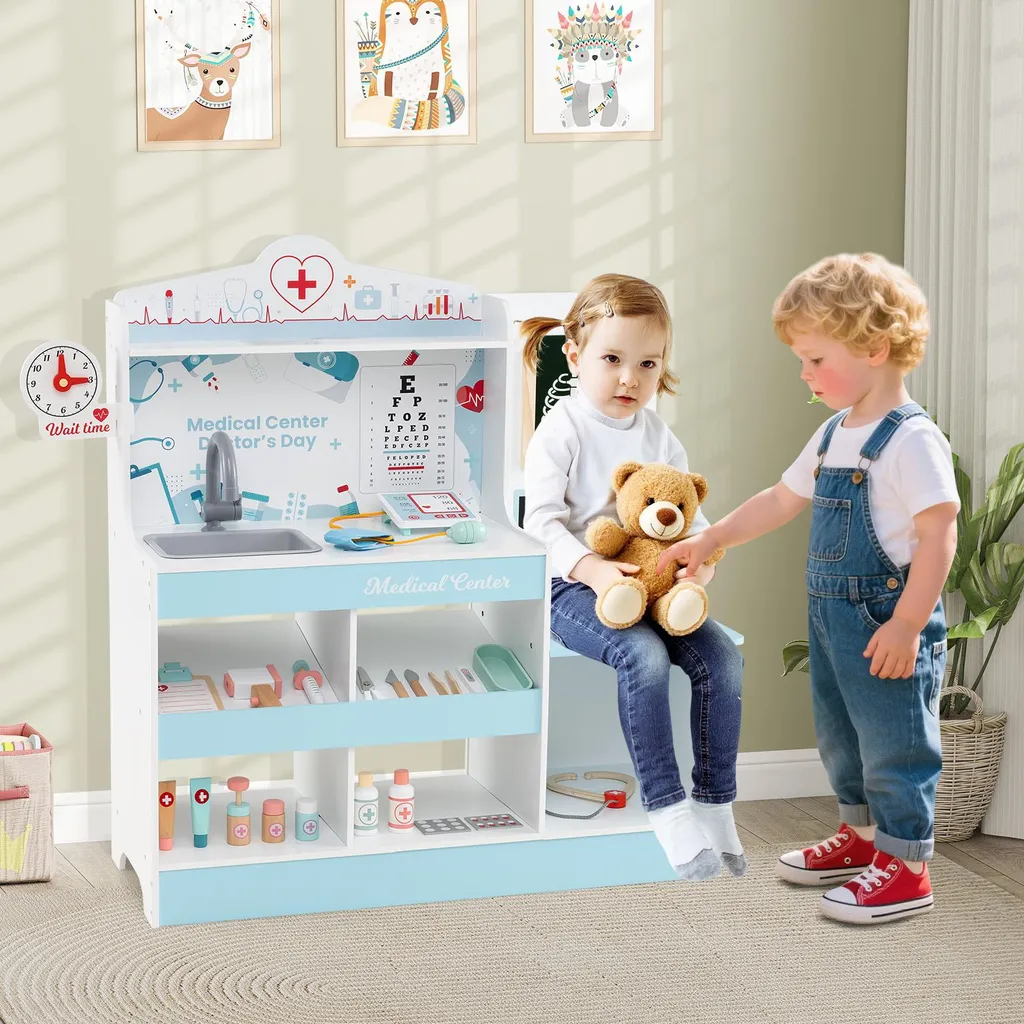 Jeu de Docteur Enfant Bleu : Station Médicale Interactive 24 Accessoires - 2