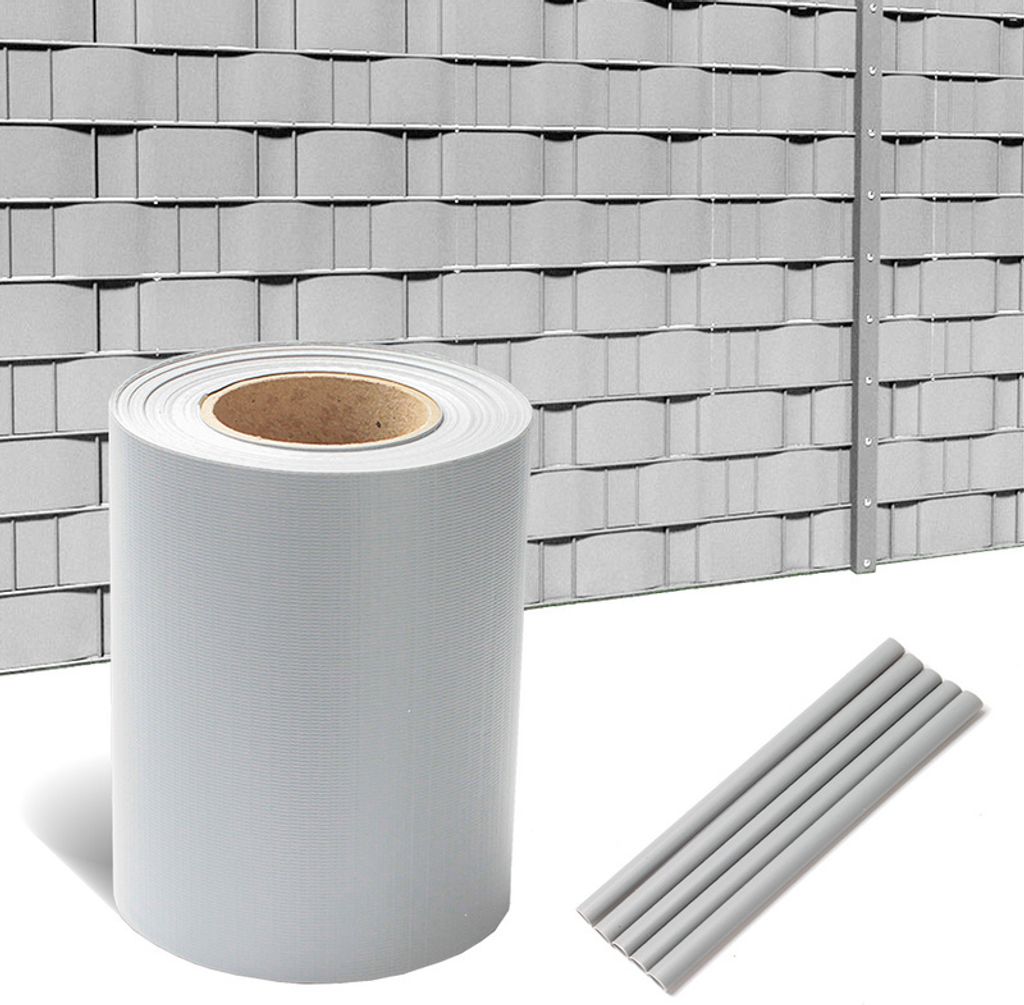 Faziango Sichtschutzstreifen PVC Doppelstabmatten Zaun windfest & wetterfest, 2 Rollen á 70m x 19cm Grau