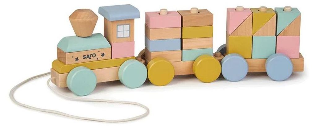 Holzspielzeug, bunter Bauzug, Saro Baby