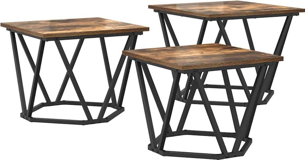 vidaXL Couchtisch 3 pcs Geräucherte Eiche Ingenieure Holz und Stahl