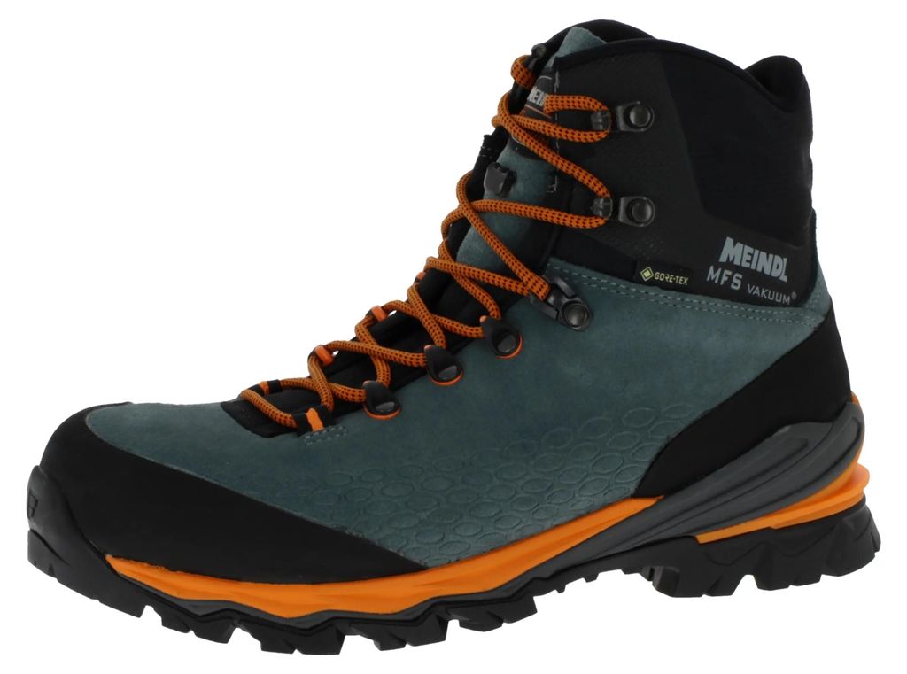 Meindl Vakuum Men 4.2 GTX wasserdichte und komfortable Bergschuhe für Herren mit MFS System und Goretex Membrane Pinie/Orange EU 42