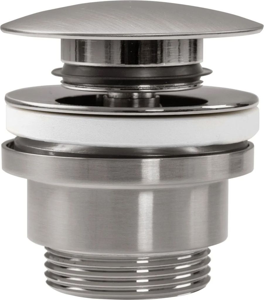 A close-up studio shot of a sink drain stopper.