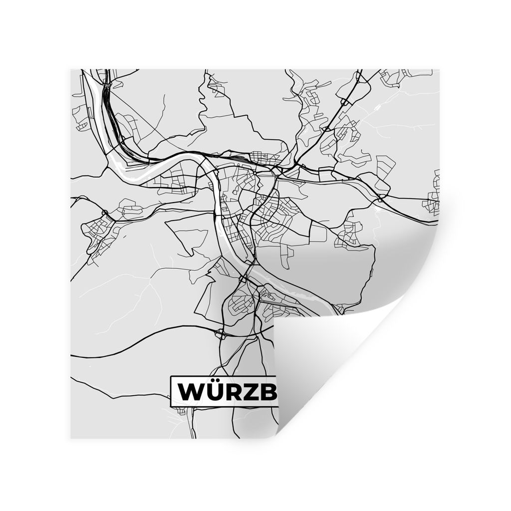 MuchoWow Wandtattoo Wandsticker Wandaufkleber Deutschland - Stadtplan - Würzburg - Karte 50x50 cm Selbstklebend und Repositionierbar - Selbstkle...