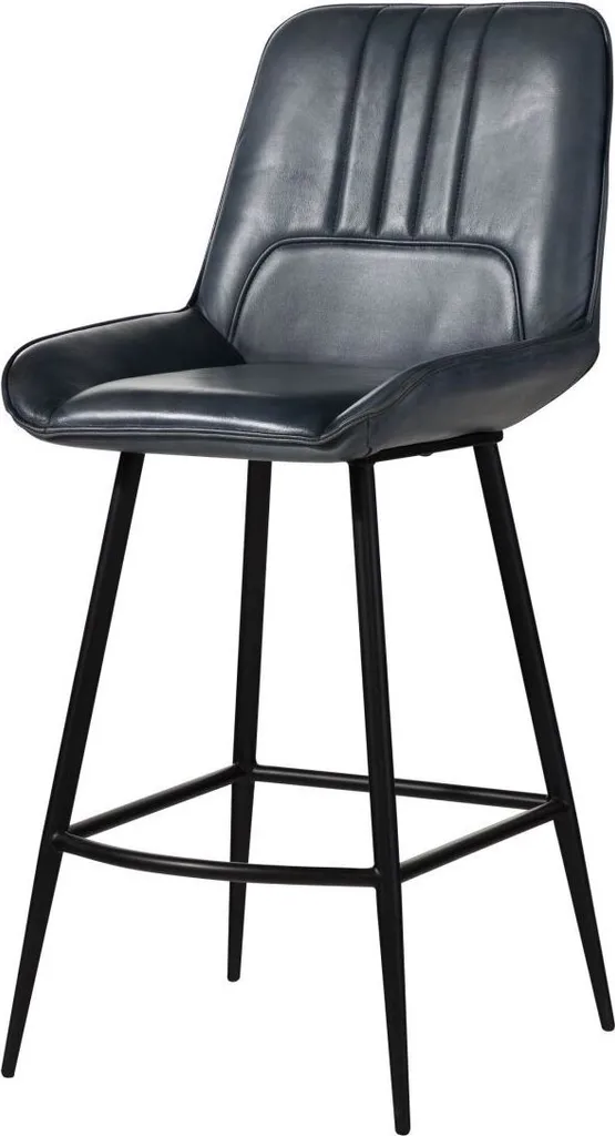 Chaise haute de bar IRON LABEL en cuir véritable et fer forgé noir
