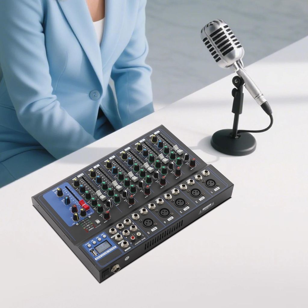 DJ Mischpult - 7-Kanal Audio-Mixer - Professionell - Live-Sound - Für Partys, Hochzeiten, Bar & Bühne - Schwarz