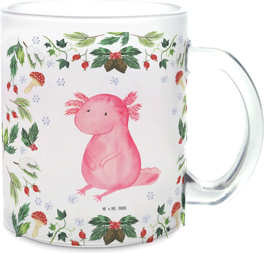 Mr. & Mrs. Panda Häferl Axolotl Glücklich - Transparent - Geschenk, Tee Tasse, Teetasse, Haferl, Henkelbecher, Pott, Weihnachten, Trinkglas