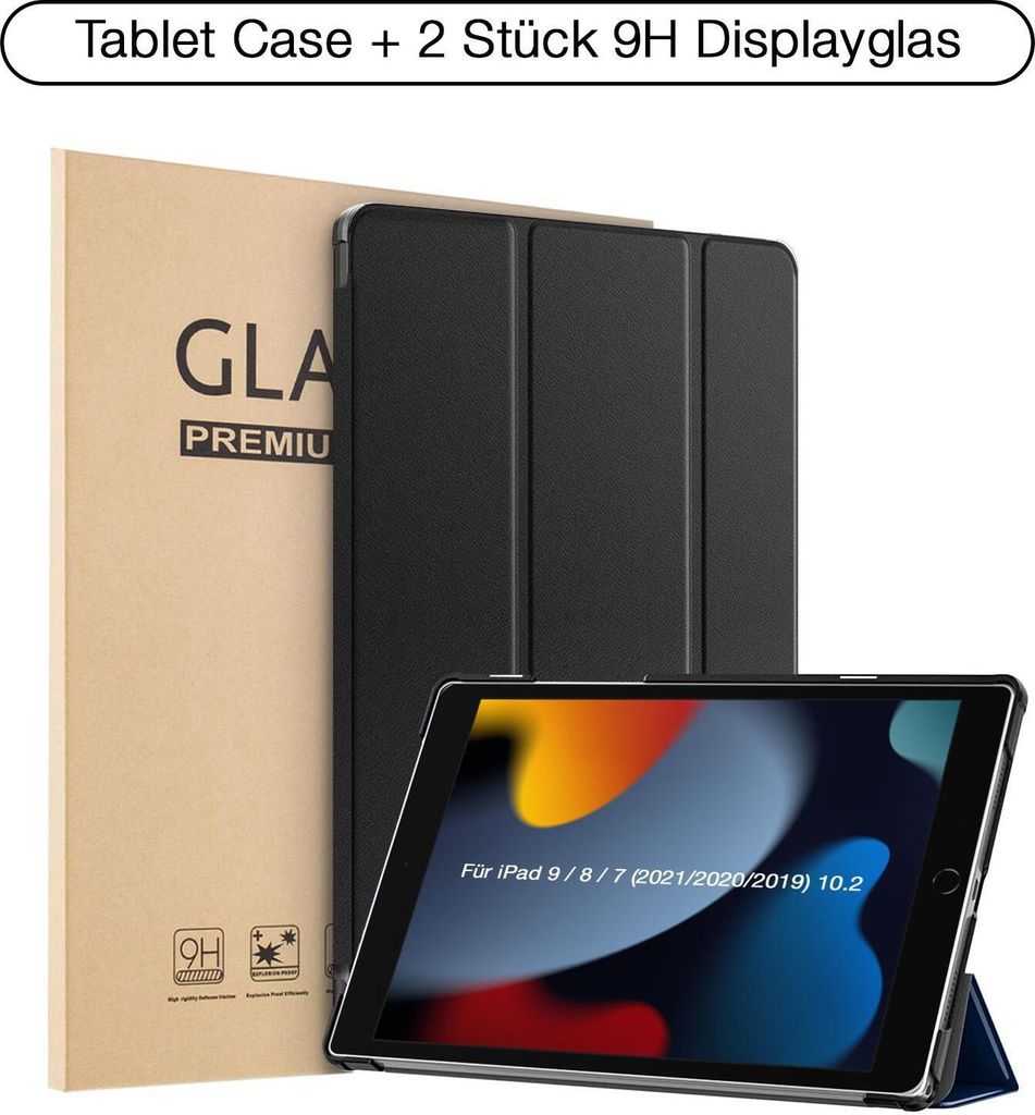 Schutzhülle + 2x 9H Display Glas für iPad 7/8/9 Generation Produktbild 