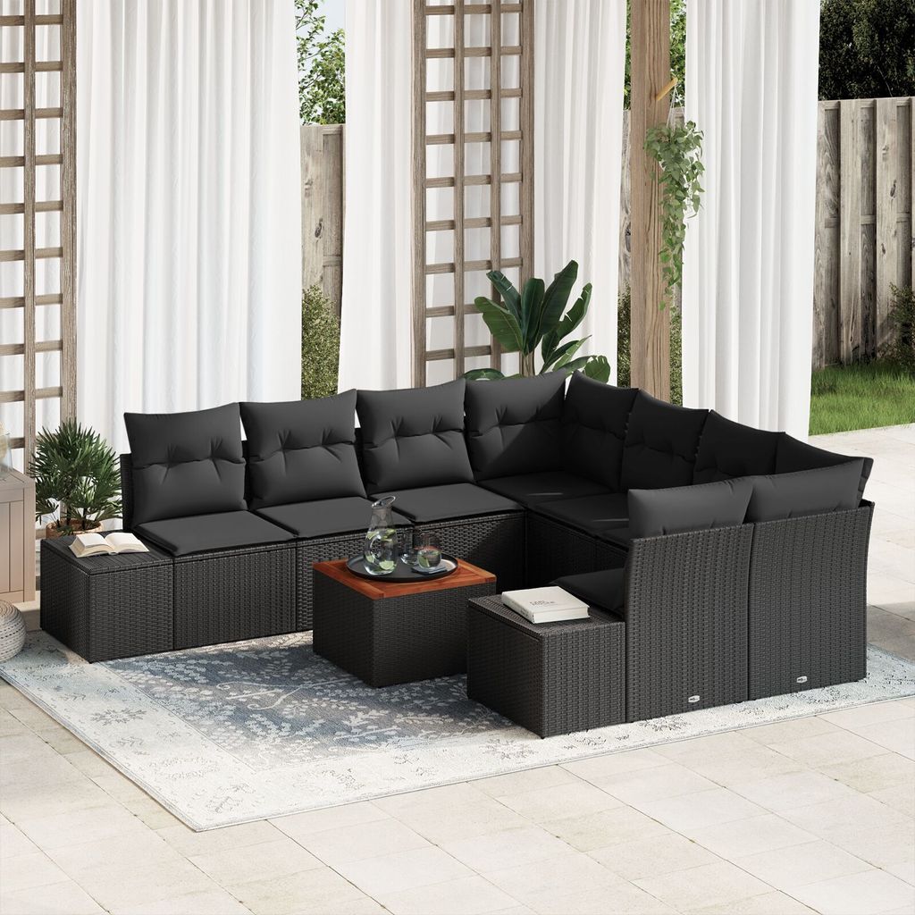 ZMH Garten Sofaset 9-teilig Schwarz Poly Rattan Garten Sofaset