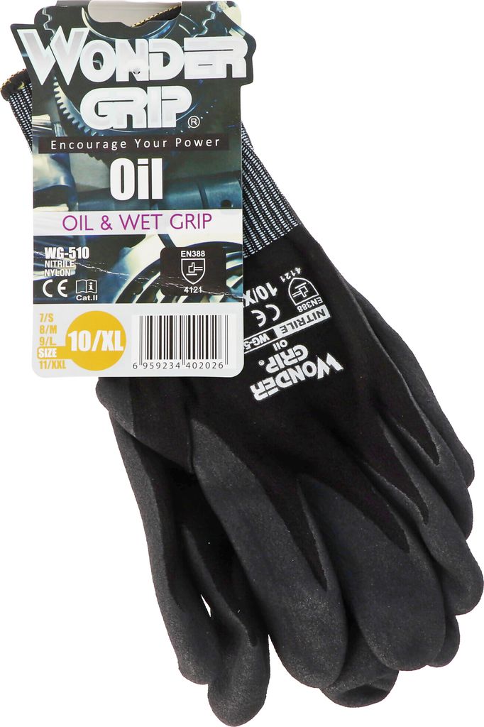 Wonder Grip WG-510 Arbeitshandschuhe Oil schwarz XL/10 (2er Blister)