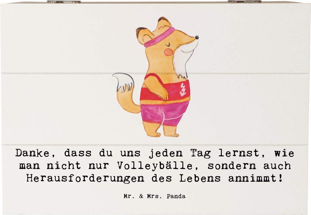 Mr. & Mrs. Panda Erinnerungsbox Volleyball Trainerin Inspiration 22 x 15 cm - Weiß - Geschenk, fotobox, Herausforderungen des Lebens, truhe holz, ...