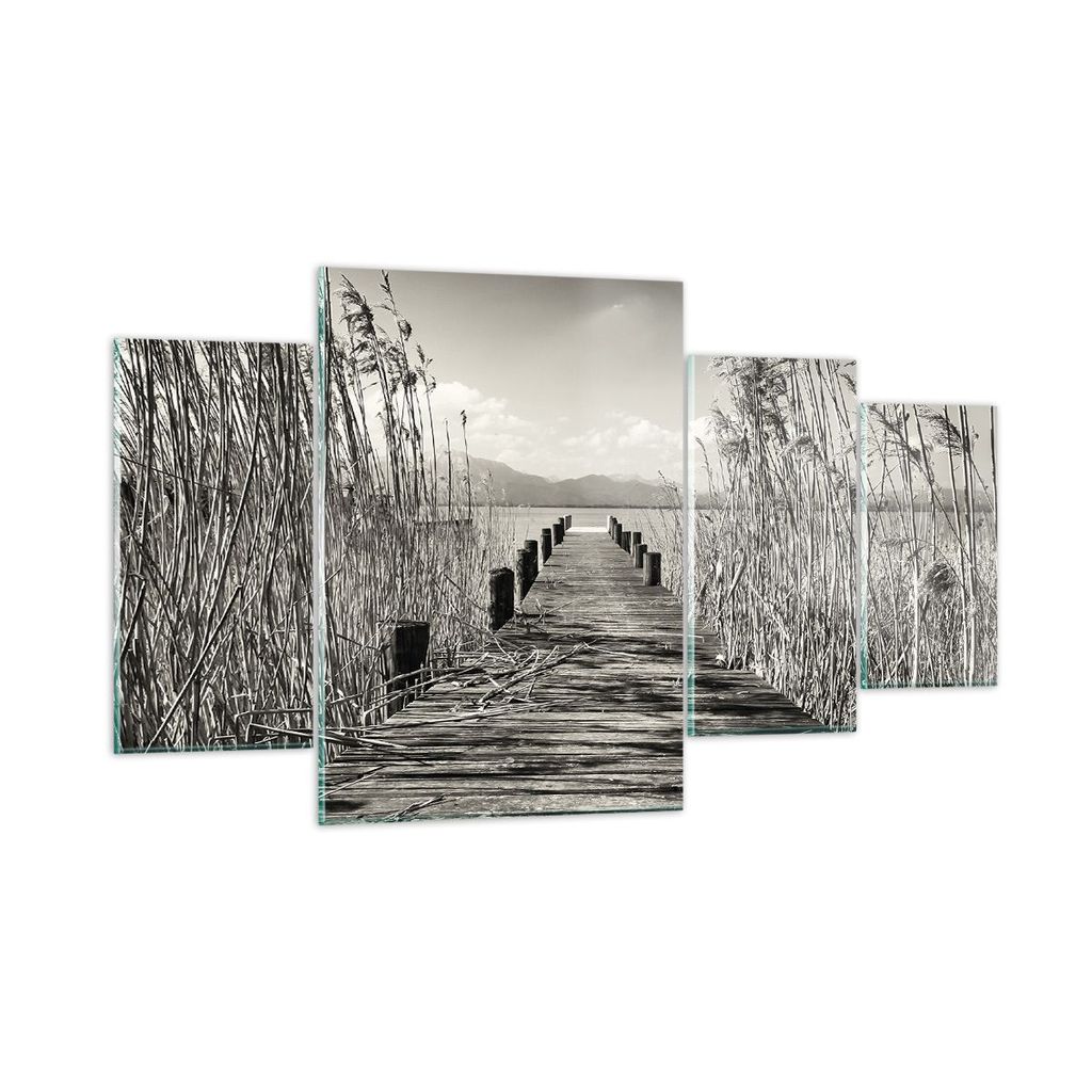Bilder auf glas - 4 Teile - Brücke Pier Sepia - 160x90cm - Glasbilder - Wandbilder - Bilder - zum Aufhängen bereit - Wanddekoration aus Glas - Gl...