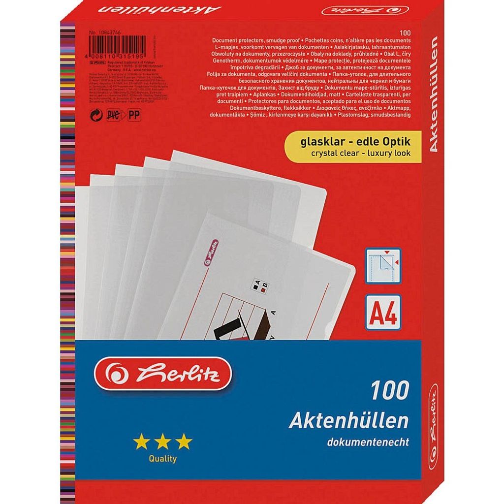 Herlitz Aktenhülle  A4 glasklar 100er Produktbild 