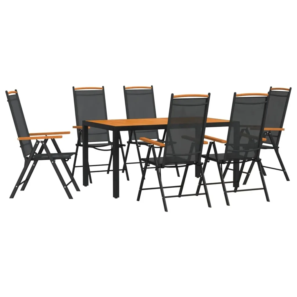 Salon de jardin 7 pièces alu inoxydable noir brun pour bord de mer