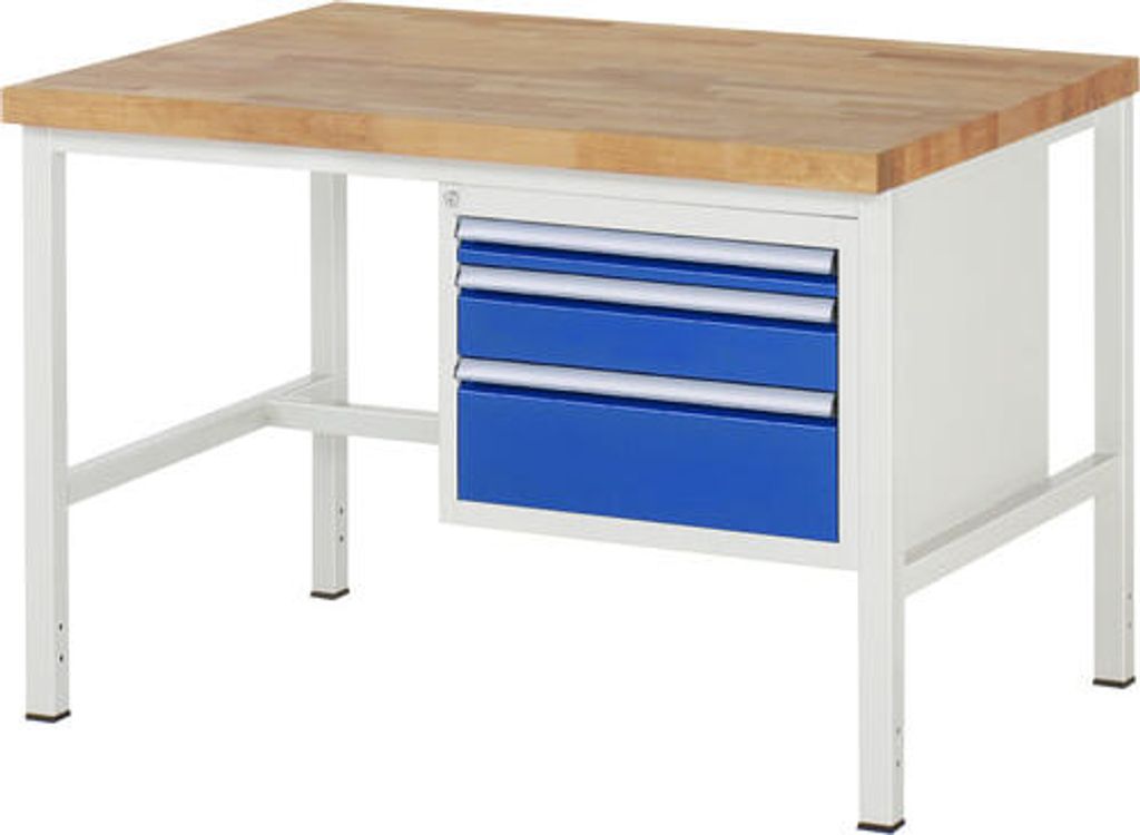 Werkbank mit 3 Schubladen - Vollauszug - 60:1 / 120:1 / 180:1 - 840 x 1.250 x 900 mm (HxBxT) - Traglast 1.250 kg - Buche