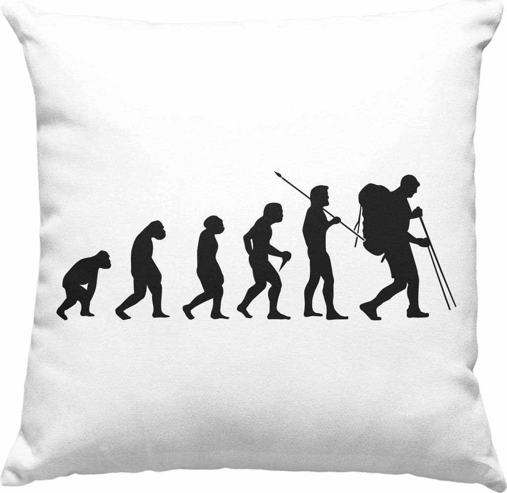 Trendation - Wandern Wanderer Geschenk Deko-Kissen mit Füllung 40x40 Trekking Berge Evolution Geschenkidee für Wanderung Östereich (Blau)