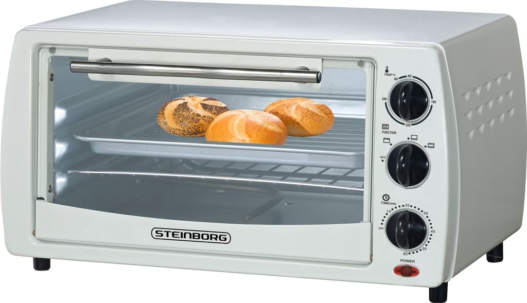 Steinborg Mini Backofen 13 Liter | Pizzaofen | 60°-250°C | Timer | Krümelblech | Minibackofen | Backofen | Kleiner Backofen | 1200 Watt |