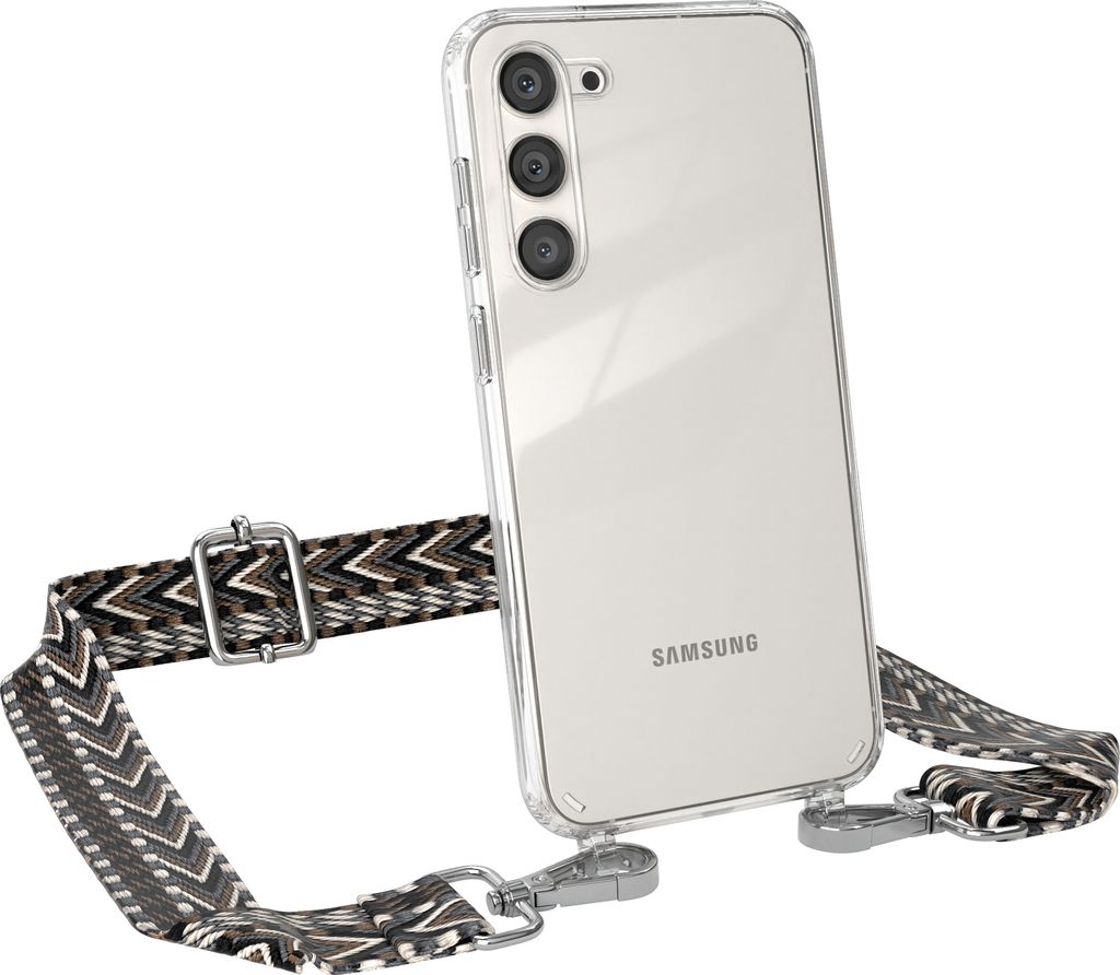 EAZY CASE Handykette - Verstellbarer Trageriemen kompatibel mit Samsung Galaxy S23 Plus, Handykordel mit transparenter Silikon-Hülle, Band in Grau