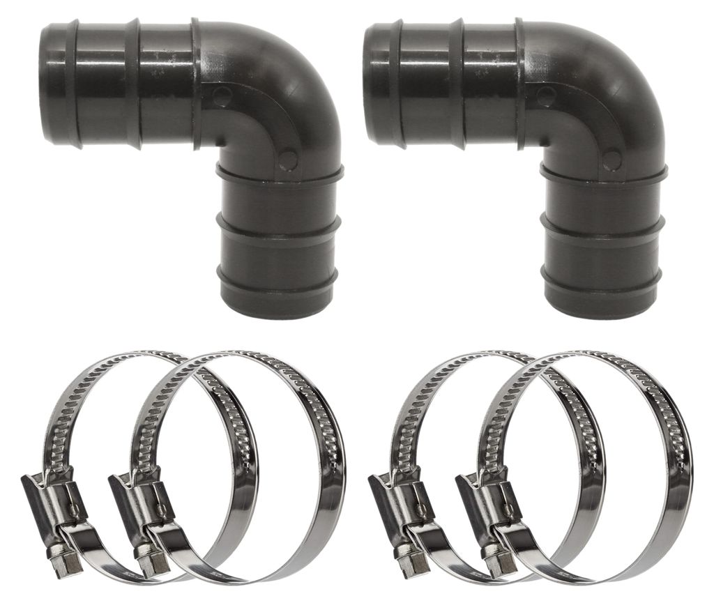 HAF 2x Schlauchverbinder Winkel 90° mit 38mm | 2 x Schlauchtülle | Verbinder inkl. 4x Edelstahlschellen | PN2,5 für Poolfittings & Poolschlauch