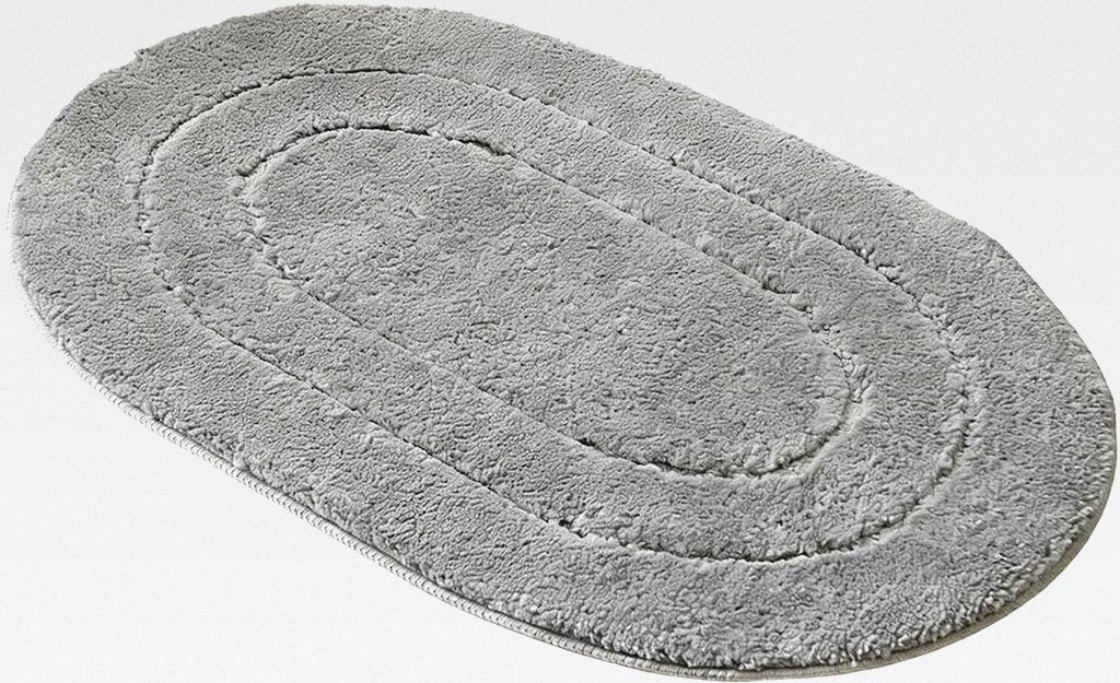 Badezimmerteppich Grau Oval 40x60, Mikrofaser Badteppich mit rutschfester Struktur, maschinenwaschbar bathroom mat–Kleiner Badvorleger für Badew...