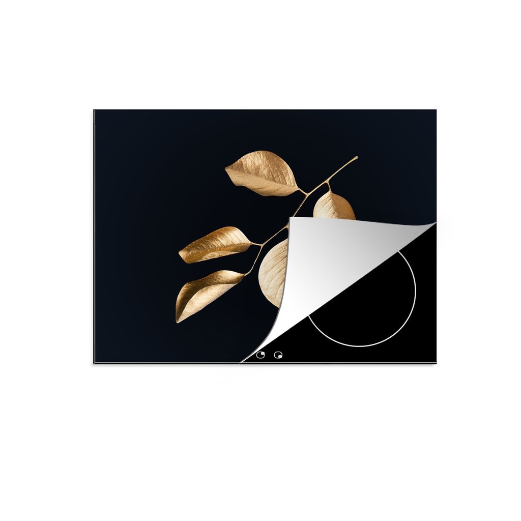 KitchenYeah Herdabdeckplatte Blätter - Zweig - Gold - Luxus , 77x59cm, Küche Deko, Glaskeramikkochfeld Herdabdeckung, Abdeckplatte fùr Kochfeld