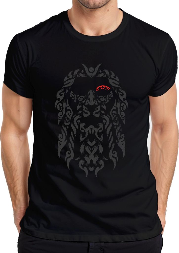 Odin Auge Rot Wikinger Valhalla Nordisch Flechtmuster Krieger Herren T-Shirt, Schwarz, XXL