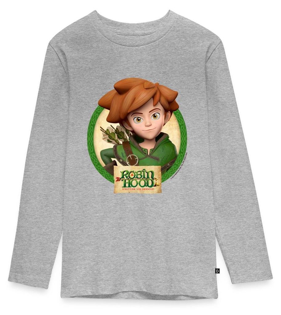 Spreadshirt Robin Hood Schlitzohr Von Sherwood Porträt Teenager Premium Langarmshirt, 146/152 (10 Jahre), Grau meliert
