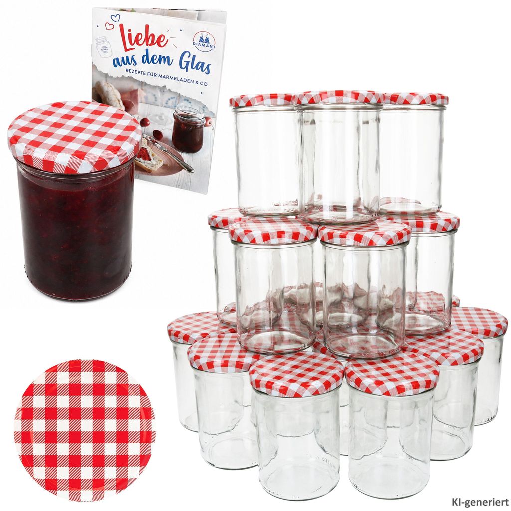 48er Set Marmeladenglas 435ml Einmachglas TO82 Deckel rot Produktbild 