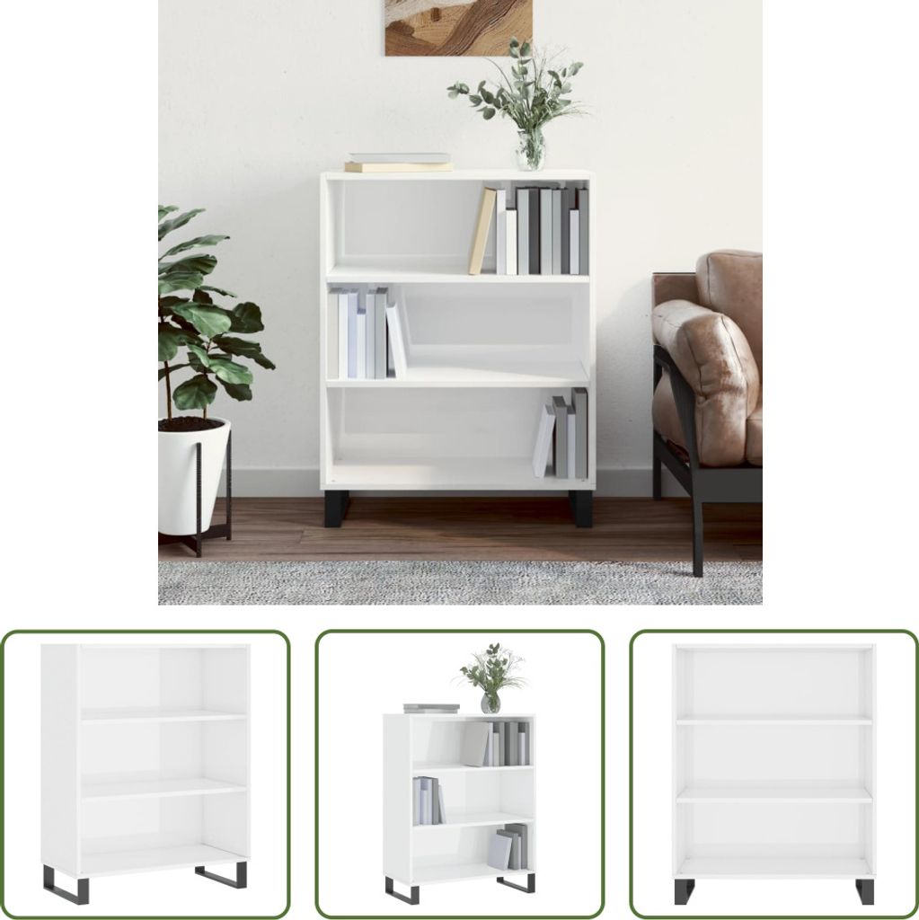 The Living Store Regalschrank Hochglanz-Weiß 69,5x32,5x90 cm Holzwerkstoff