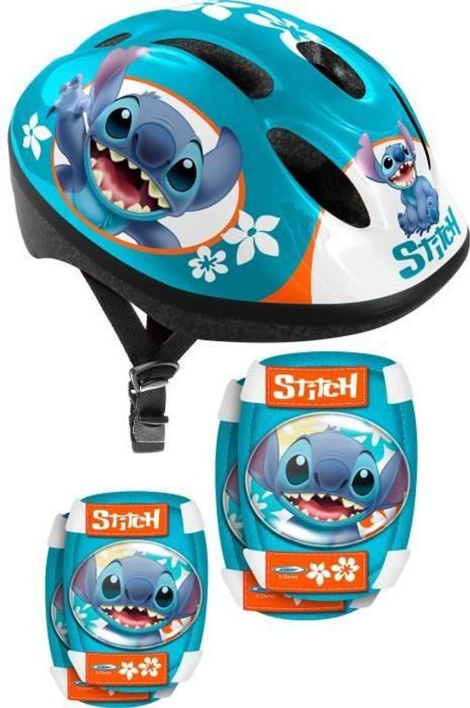 Schutzhelm Set mit Schützern DISNEY Stitch, Knieschützer, Ellbogenschützer, Kopfumfang 50-56cm, Verstellbar