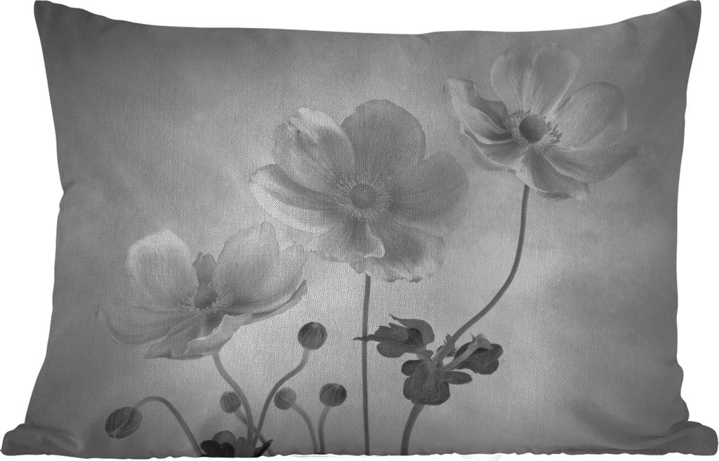 MuchoWow Outdoor Kissen - Stilleben - Schwarz und Weiß - Blumen - 50x30 cm - Wetterfest - Lounge Kissen - Sofa kissen - Wohnzimmer Dekoration