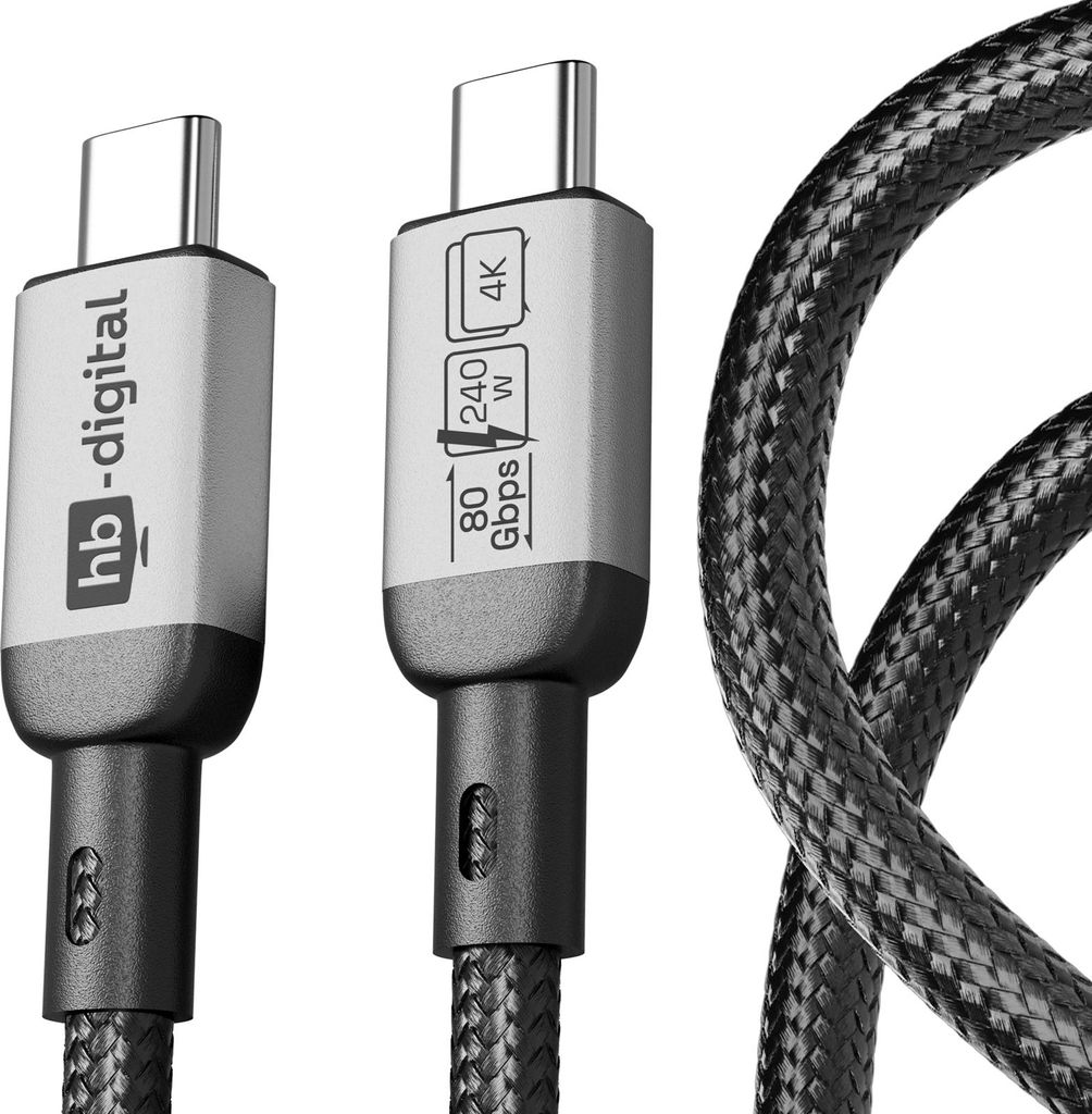 hb-digital 0,5m USB-C auf USB-C Kabel 240W 80Gbps USB-4