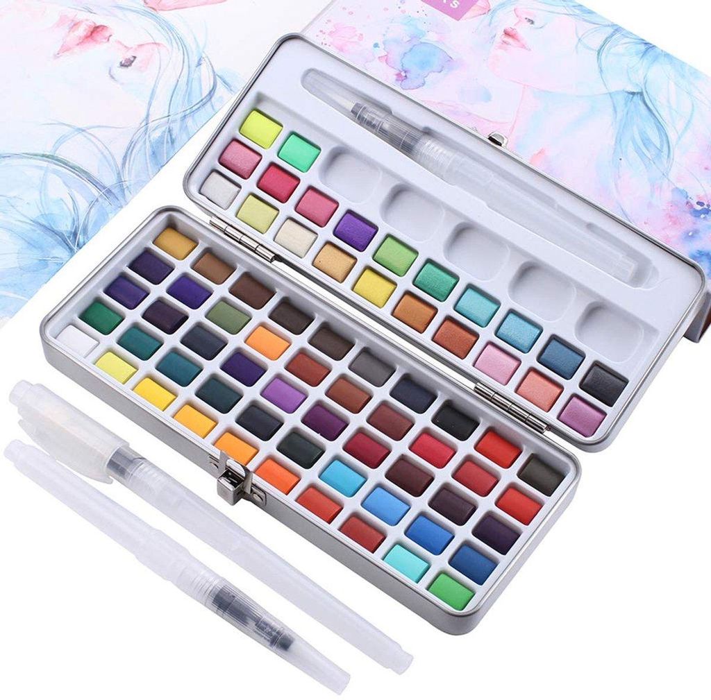 Aquarellfarben Set 72 Farben mit Wassertankpinsel & Metallicfarben