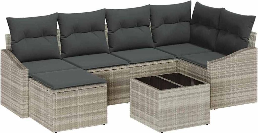 Möbel Gartenmöbel - Outdoor-Lounge - Garten Essgruppe mit Kissen mit Speicher 7er Set,multifunktional& Moderne - Hellgrau - Gartengarnitur - Gart...