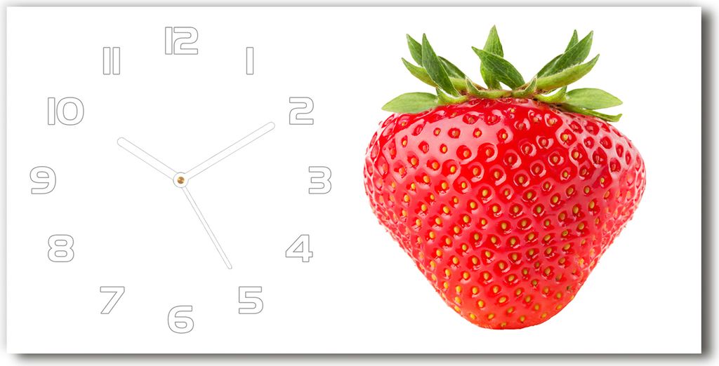 Wanduhr aus Glas – 60x30 cm - Glasbild - Glasuhr - Gehärtetes Glas - weisse-zeiger - Erdbeere
